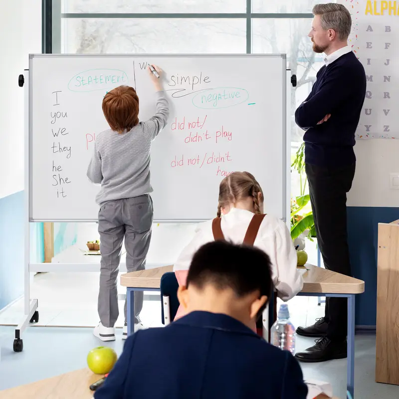 Sweetcrispy Double-Sided Magnetic Whiteboard - Silver Aluminum Frame, Height-Adjustable Stand, Dry Erase Markers - Home & Office Presentation Supplies, Dry Erase Boards, Office Accessories Sweetcrispy Double-Sided Magnetic Whiteboard - Silver Aluminum Frame, Height-Adjustable Stand, Dry Erase Markers - Home & Office Presentation Supplies, Dry Erase Boards, Office Accessories