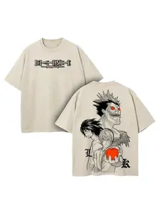 Death Note Ryuk & Light Yagami Retro Washed Heavyweight Cotton T-Shirt. High-Res Graphic Vintage Oversized Tee. Unisex Y2K Mineral Wash Anime Streetwear. Ultimate Father's Day Gift & Casual Top for Manga Fans