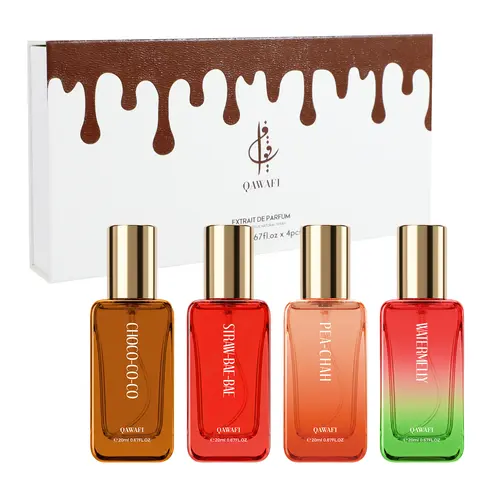 QAWAFI Women's Perfume Gourmand Sweet Set | Chocolate,Strawberry,Peach & Watermelon | Extrait De Parfum 4x20ml | 8H+ Long Lasting | Sweet Fruity Gourmand | Date Night,Daily Wear & Party