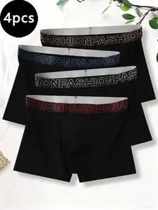 4-Pack Men's Briefs, Fashionable 'fashion' Letter Waistband Set, Asymmetrical Design, Casual Fitted Style, All Seasons Wear