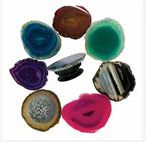 Dyed and Natural Agate Slice Pop-socket Assorted Colors Unique Gemstone Grip for Smartphone/Cellphones and Tablets.