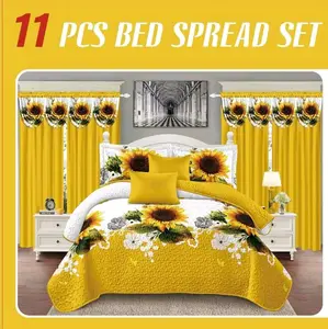 11 Piece Bed Spread Set with Sunflower Design for Cozy Bedroom Decor