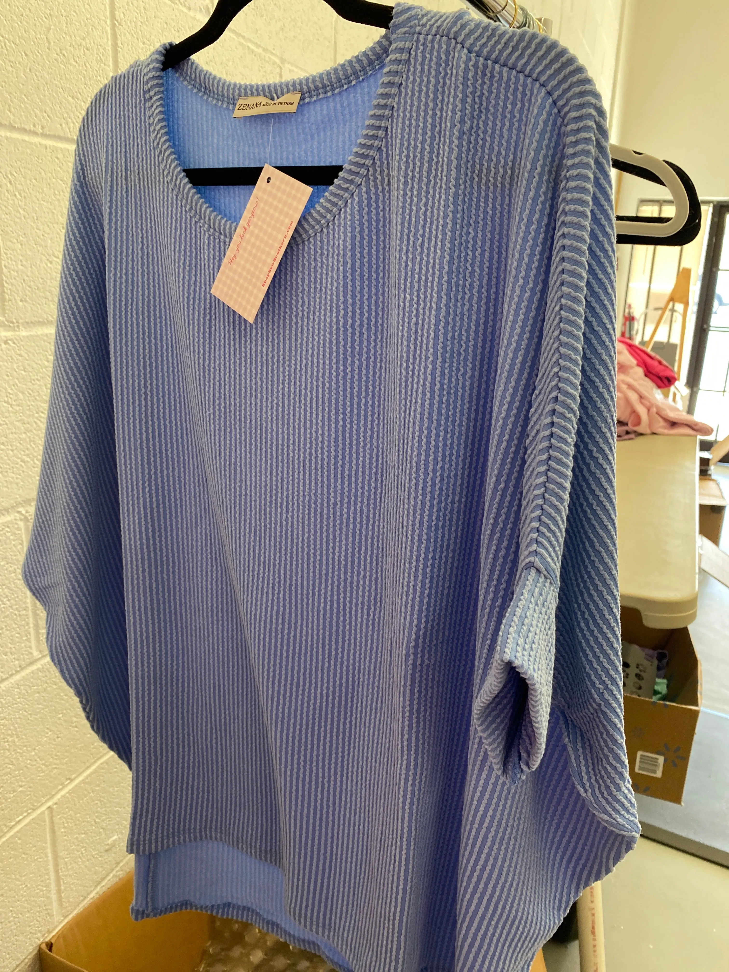 The Presley Ribbed Dolman Top, Blue