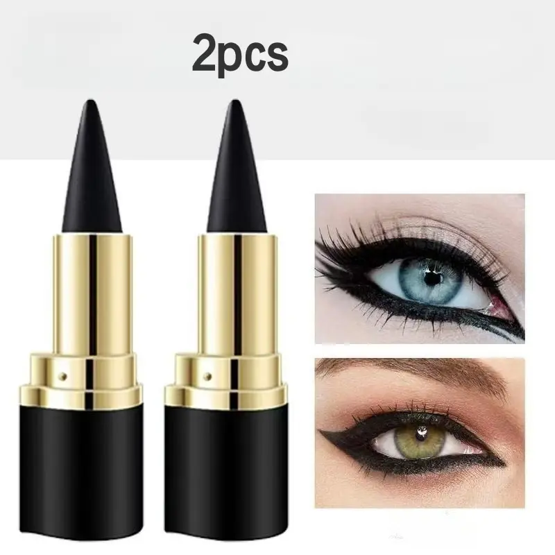 2Pcs Black Gel Eyeliner Pencil Set,Smooth eyeliner pen Cat Eye Makeup Stencil,Eye Black Smokey Eye shadow Palette Stick Silky