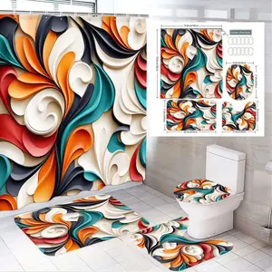 1/4pcs Vibrant Abstract Swirl 3D Pattern Bathroom Curtain Set, Matching Shower Curtain, Bath Mat & Toilet Seat Cover - Bold Multicolor Modern Design for Festive Home Decor, Perfect for Christmas Easter Valentine'S Day Spaces, Shower Curtain Sets