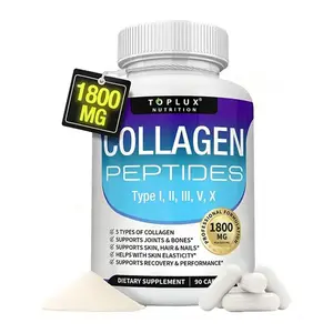 US-Made 5-Type Collagen Peptides Complex Dietary Supplement - 1800mg, 90 Capsules for Skin, Hair, Beauty & Wellness Support