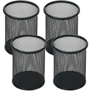 Black Wire Mesh Pencil Holder - Sleek & Durable Desk Organizer for Home Office & Creative Spaces - 4 Pack - Lifetime Durability - Compact & Spacious - Ideal for Pens, Markers, Scissors - Office Essentials
