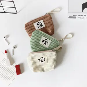 Cute Mini Waffle Makeup Bag with Zipper, Portable Coin Key Lipstick Storage Pouch for Women