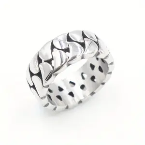 LNCHRAN Men's Retro Woven 304L Stainless Steel Ring Hypoallergenic Lightweight for Travel Bars Pho Shoots Valentine's Day Everyday Durable Year-Round Accessory Vintage Style Polished Finish CW3321879