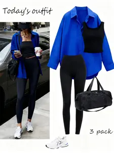 Women's 3-Piece Set Casual Loose-Fit Shirt, Knitted Vest, and Fitted Long Pants, Daily Wear Three-Piece, Outfit, Comfortable and Stylish, Solid