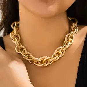 Chunky Choker Necklace - Bold Party Cuban Link Chain, Double O Link Statement Necklaces for Women & Men, Hip-Hop Fashion Jewelry, Trendy Gold/Silver Plated Collar Chain, Stylish Bling Accessory for Concerts, Parties, Streetwear, and Night Out Looks