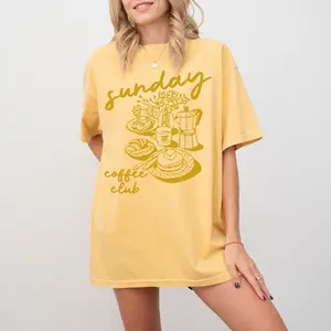 Sunday Coffee Club Comfort Colors Short Sleeve T-Shirt – Boho Vintage Vibes with Traditional Italian Espresso Machine Design