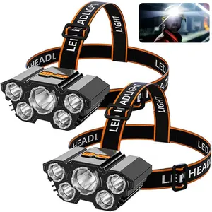 2-Pack Rechargable Headlamp with 3 Lighting Modes, 5 Led Waterproof Head Lamp For Forehead, Hard Hat Light, Adjustable Head Flashlight For Adults, Bright Coast Headlamp for Outdoor Camping, Hiking, Night Fishing, Running, Durable Gifts for Men