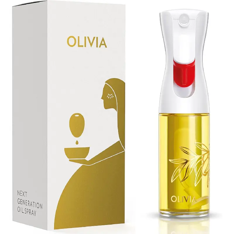 130ml Refillable Glass Olive Oil Sprayer Bottle - Signature Advanced Technology, Fine Mist Nozzle, Leakproof Dispenser, 1gr (0.04oz) Portion Control, Golden Leaves Design for Kitchen, Air Fryer, Salad, BBQs, Outdoor Use