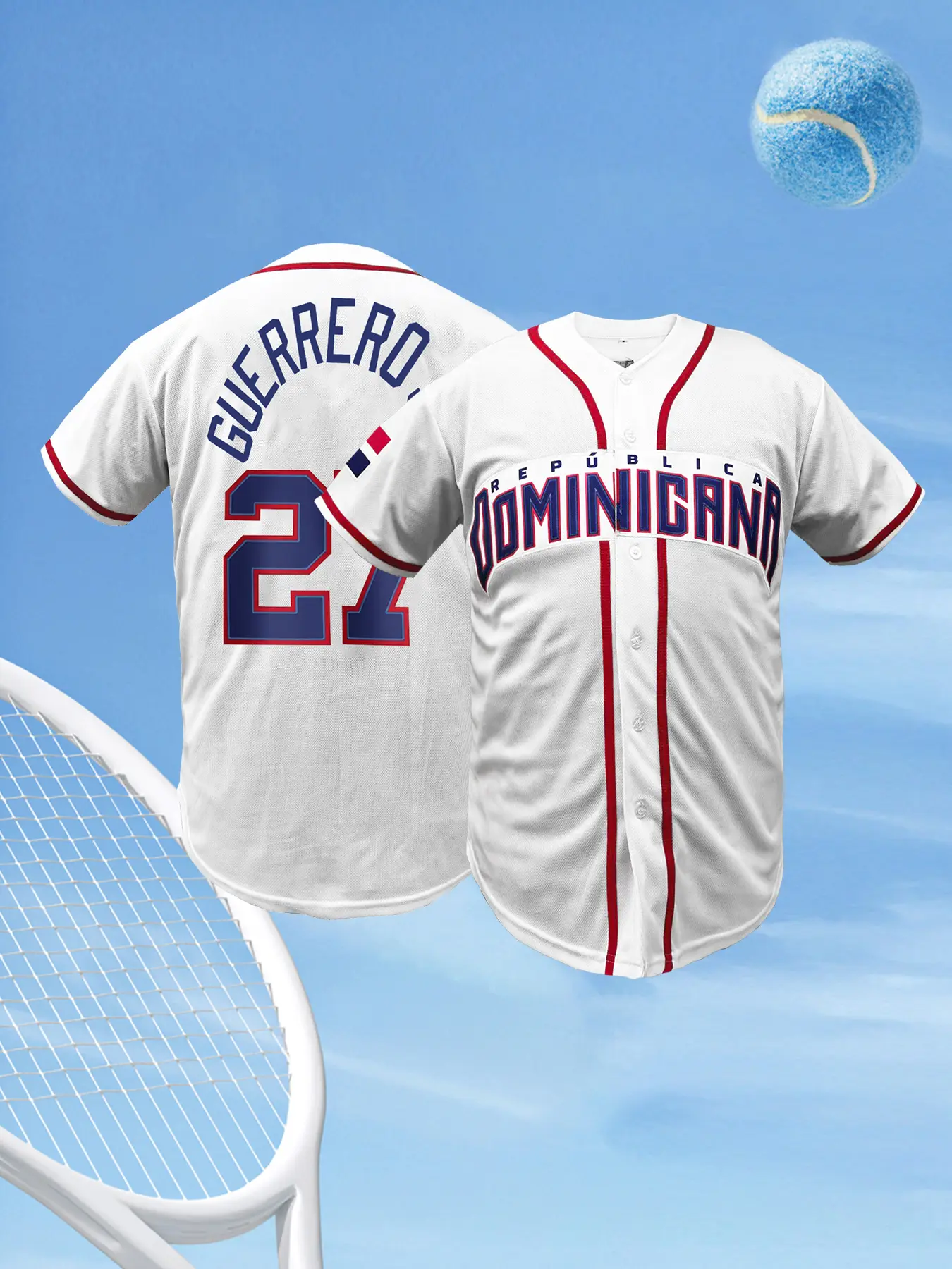 Men's Republica Dominicana 27 Stitched Embroidered Baseball Jersey, Unisex Breathable Button-Down Uniform, Comfortable Sports Fan Shirt, Jersey Top