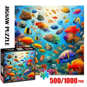 1pc 1000 piece adult puzzle 58x58cm Colorful Tropical Fish in Underwater Scene 500 pieces of paper puzzle, suitable for adults and families, large-scale DIY puzzle interactive toy games, birthday h