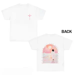 Women's Casual Chic Minimalist Cotton Crew Neck Short Sleeve T-Shirt, Double-Sided All Over Print with Sunrise Cross & Beach Scene, Religious Inspirational Fit Summer Casual Top for Womenswear