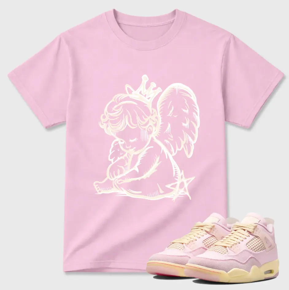 Angel Cherub Graphic Tee, Pink Cream Shirt to Match Sneakers, Unisex Aesthetic Streetwear T-Shirt, Cute Angel Casual Outfit Top