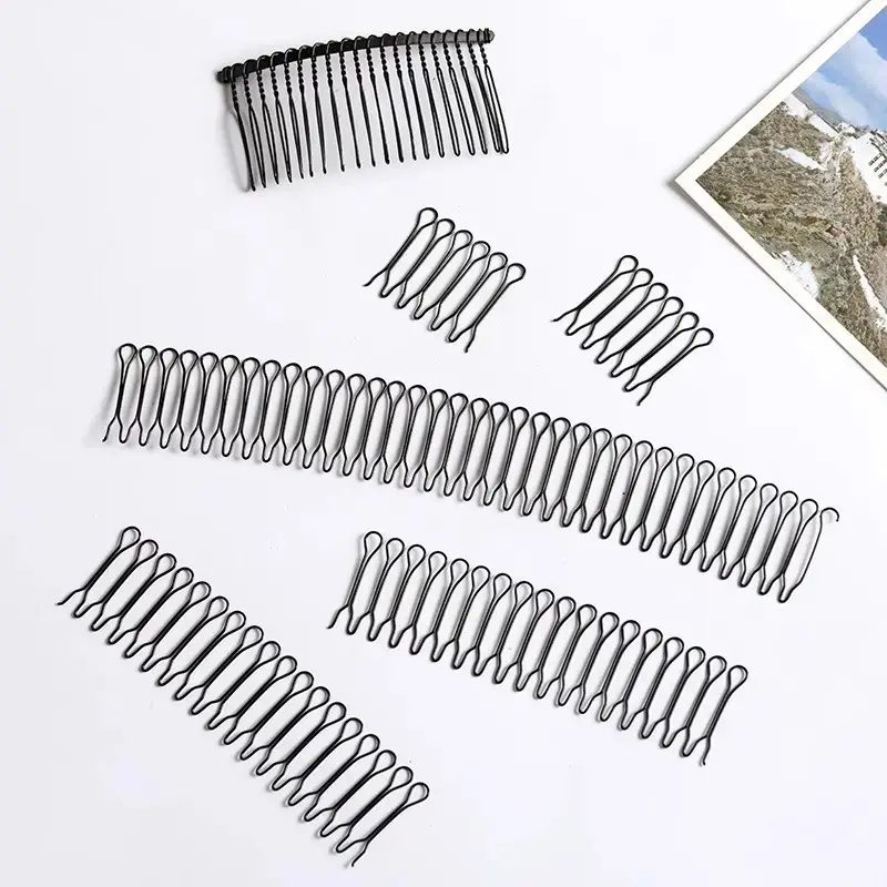 U Shape Hair Finishing Fixer Comb, 3 Pieces Non-Slip Stretchable Wavy U Bobby Hair Pins, Spring Loaded Bun Fixing Clips, Durable Black Hair Styling Tools for Women Updo Hairstyles