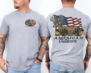 American Outdoors Buck Deer T-Shirt, Patriotic USA Flag 1776 Graphic Tee, Vintage Hunting & Nature Lover Men's Shirt