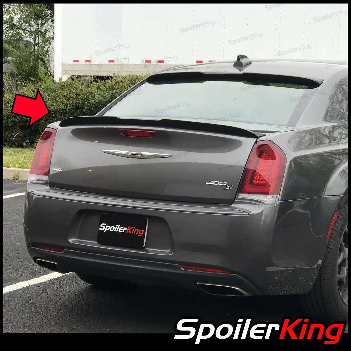 Black Lip-Styled Trunk Spoiler with Center Cut for Chrysler 300/300s (2011-2023), Polyurethane Construction, Self Adhesive Tape for Flush Fit (380LC)