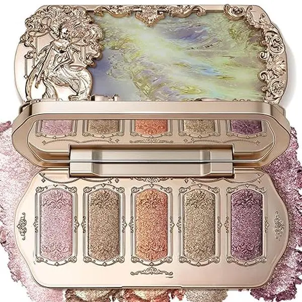 Eyeshadow Palette, Multi-Dimension Satin Glossy Finish, Pigmented Bright Sparkly Glitter Cream Eye Shadow for Older Women-Bronze Gold&Champagne Pink&Copper&Smoky Plum