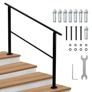 Garvee Adjustable 3 Steps Outdoor Handrails, 43x39 Inches, Heavy Duty Metal Railings, Weather Resistant and Safety Guardrail for Deck, Porch, and Stairs with Easy Installation