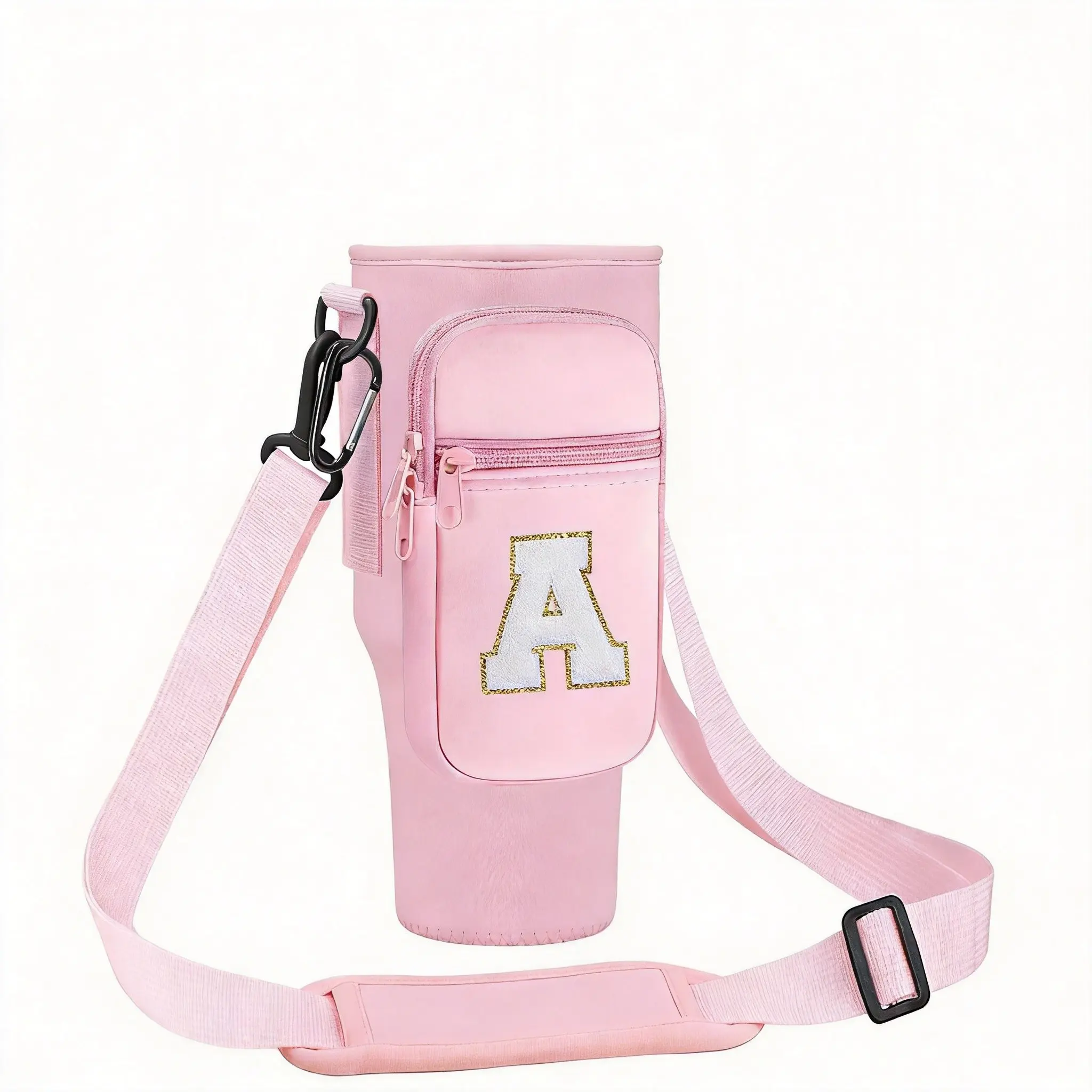 Letter Pattern Cup Carrier Bag with Strap, Initial Cup Crossbody Holder Bag, Personalized Accessories for Running Supplies, Drink Holders, Portable, Tumbler Carrier