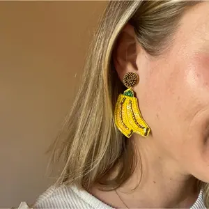 Banana Earrings - Elegant Design with Yellow and Green Accents, Adjustable Fit, Lightweight Style
