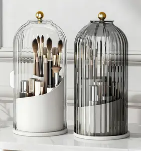 360° Rotating Makeup Organizer with Lid - Dustproof Brush Holder for Vanity Countertop & Bedroom Dresser