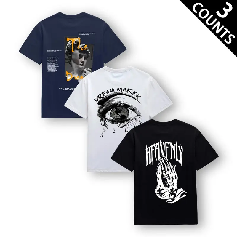 Men's 4-Piece Graphic Tshirt Set - Chic Streetwear Tops, Breathable Short-Sleeve Round Neck Shirts, Casual Normal Type Minimalist Menswear, Polyester Fabric, Short Sleeves Keep Arms Free and Cool