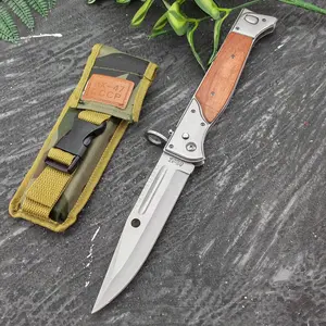 High Quality Manual Assist Folding Knife Wooden Handle Outdoor Camping Fishing Portable Knives Hiking EDC Tool Men Tools