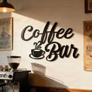 Vintage black metal coffee bar wall decoration, Decorative plaque, Home decor products, handwritten letter design, suitable for farmhouse style kitchens, home offices, cafes, indoor and outdoor metal art decoration, coffee bar embellishment