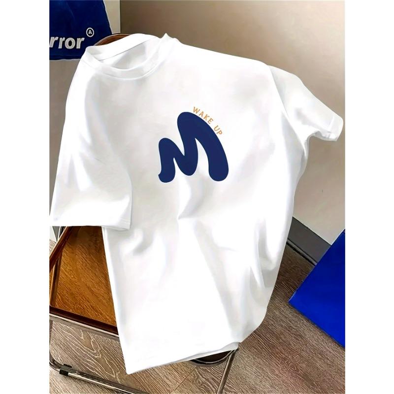 Minimalist "Wake Up" Abstract M Graphic Men's Oversized T-Shirt | Aesthetic Casual Streetwear Y2K Vibe Trendy Graphic Tee