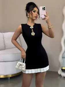 Women's Hollow Metal Buckle Dress | Ruffle Trim, Chic Fashion Dress