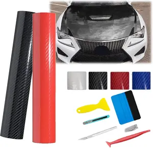 20" x 10ft Gloss Black Carbon Fiber Car Wrap Vinyl Bubble Free Air Release Adhesive Car Wrap Film Roll Automotive DIY Decals ( 50 x 300CM) - With 5Pcs Wrap Tools