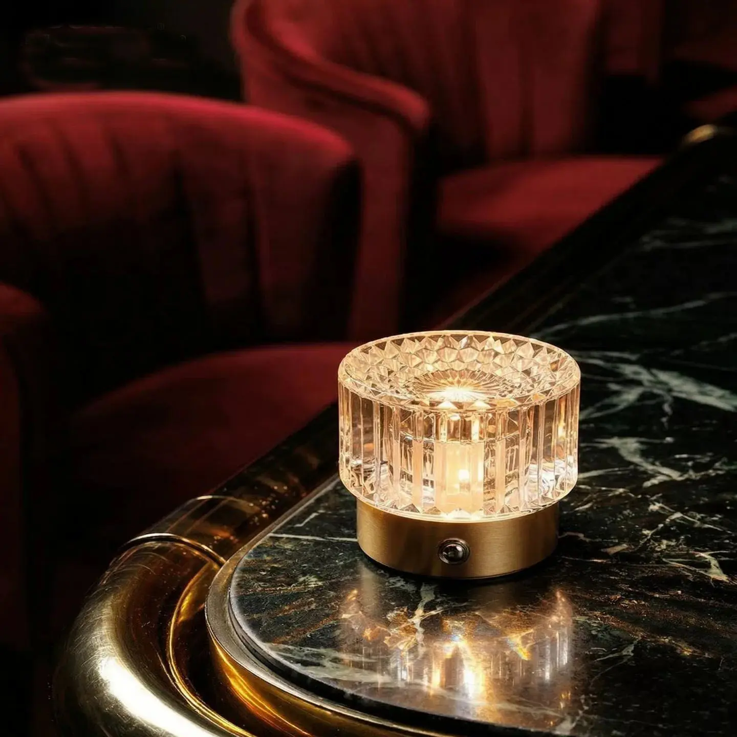 LED Table Lamp - USB Rechargeable, Touch Control, Stepless Dimmable Lighting, Gold Base, Acrylic Diamond Shade, Cordless Ambient Night Lamp for Home Decor Desk Accessory (Bedroom, Living Room) Desk Lamp Creative Desk Lamp