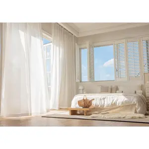 4 Panels Light Filtering Sheer Curtains, soft translucent fabric delivers gentle natural light, creates dreamy hazy atmosphere with elegant drape, modern minimalist style perfect for living room, bedroom and balcony home decoration.