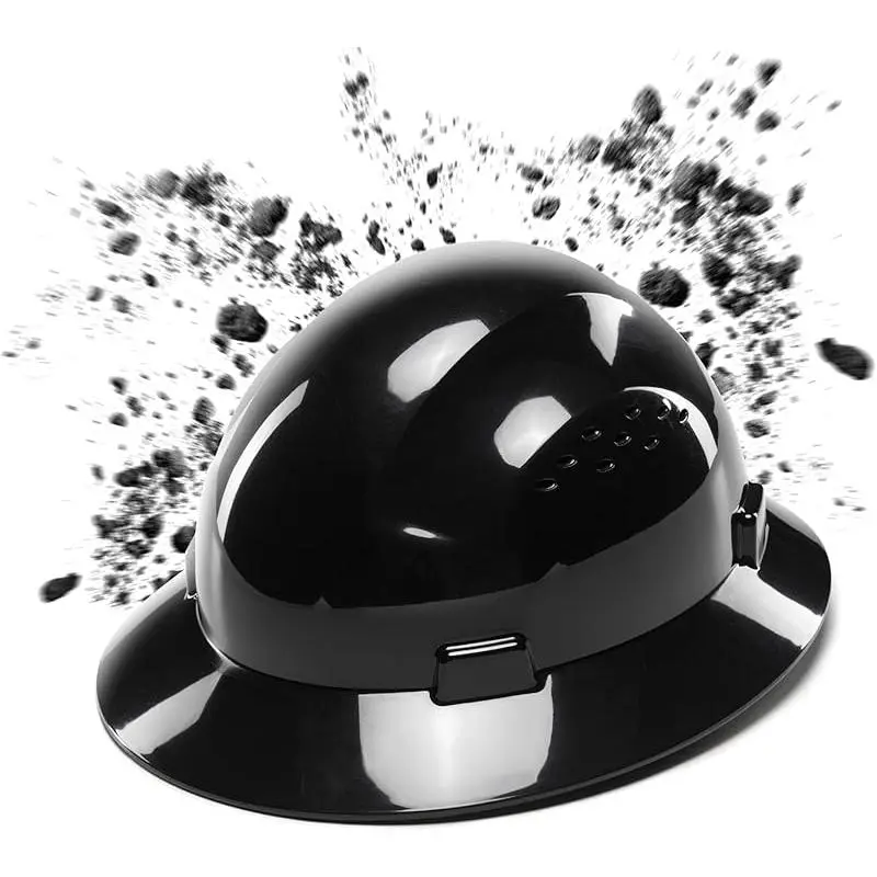 Full Brim Hard Hat with 4-Point Suspension, HDPE Safety Hard Hat with Chin Strap, Industrial Construction Hard Hat for Multiple Work Environments