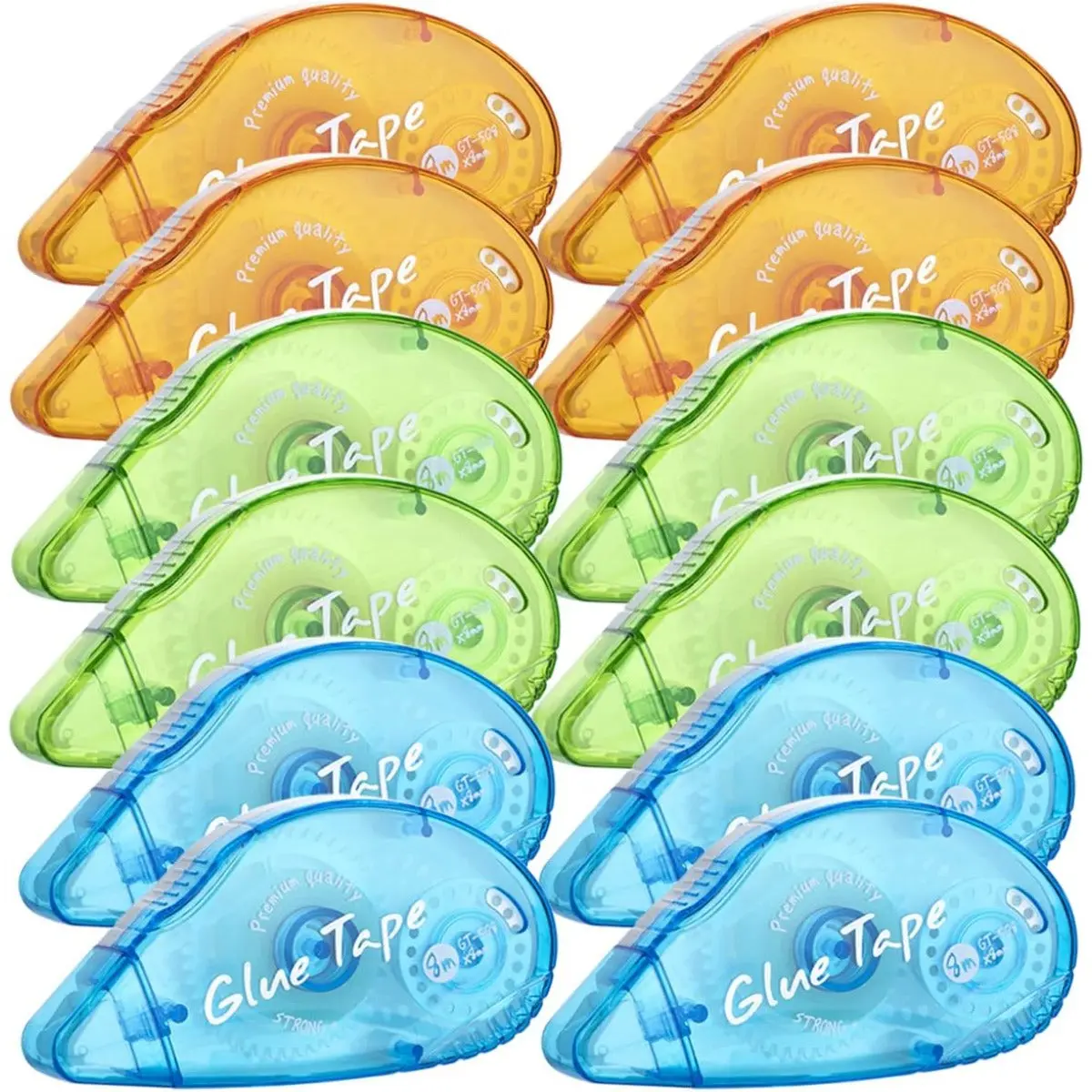 12 Tape Roller Dispensers - 12-Pack Double-Sided Adhesive, Jam-Free, Permanent Bond, Vibrant Assorted Colors, 0.3 in Width, 315 ft Length, for Scrapbooking, Children's Crafts (Office Stationery & Supplies, Tape Adhesives & Fasteners)