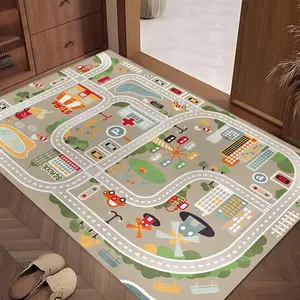 Cartoon City Pattern Floor Mat, Padded Play Mat, 1 Count Non-slip Floor Carpet, Decorative Area Rug, Floor Mat for Home Living Room Bedroom, Home Decor