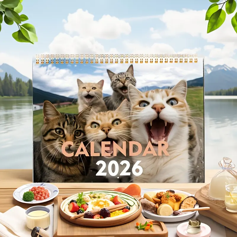 2026 Cat & Friends Wall Calendar, Fun Selfie Series, 12-Month Photos, Perfect Gift for Cat Lovers, Durable Paper, Daily Landscape View