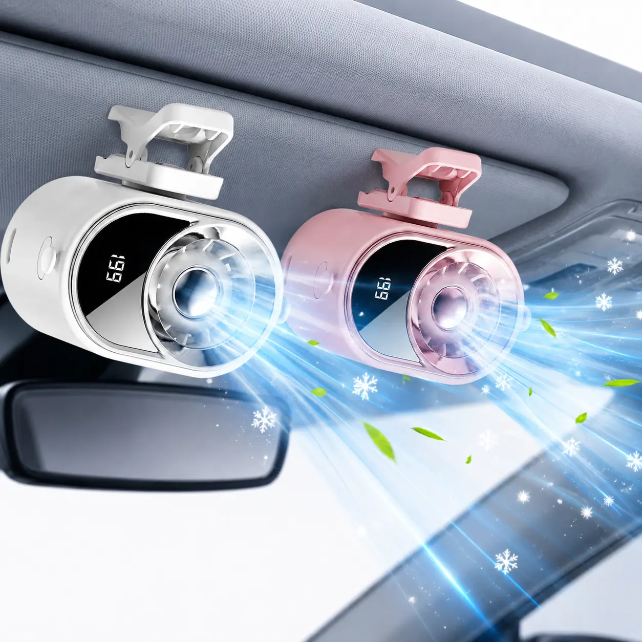 Mini Car Clip on Fan with LED Display,360° Rotation 199 Speed Adjustable USB Rechargeable Personal Cooling Fan, Portable Mini Cooling System for Auto Vehicle Travel Office Outdoor Beach#SummerWins#DealsForYouDays