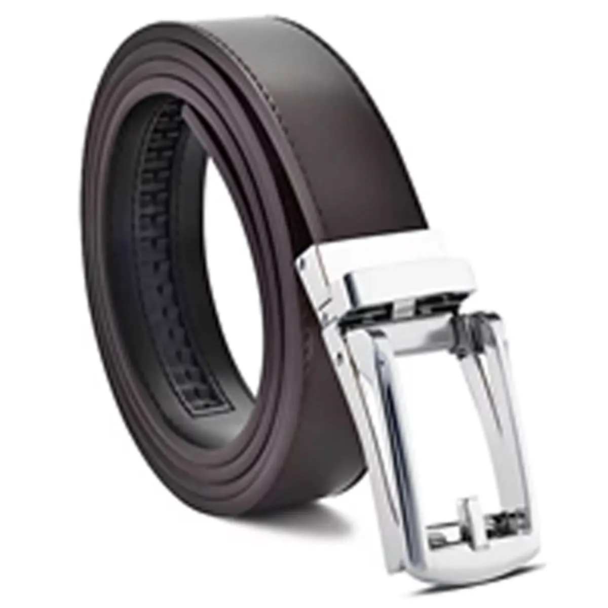 (Leather PU Ratchet) Brown-Silver Buckle