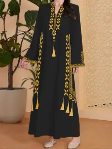 Elegant Women's Digital Print Dress, Long Sleeve Fitted Casual Dress, Ethnic Pattern Spring & Fall Fashion, No Zipper, Without Lining