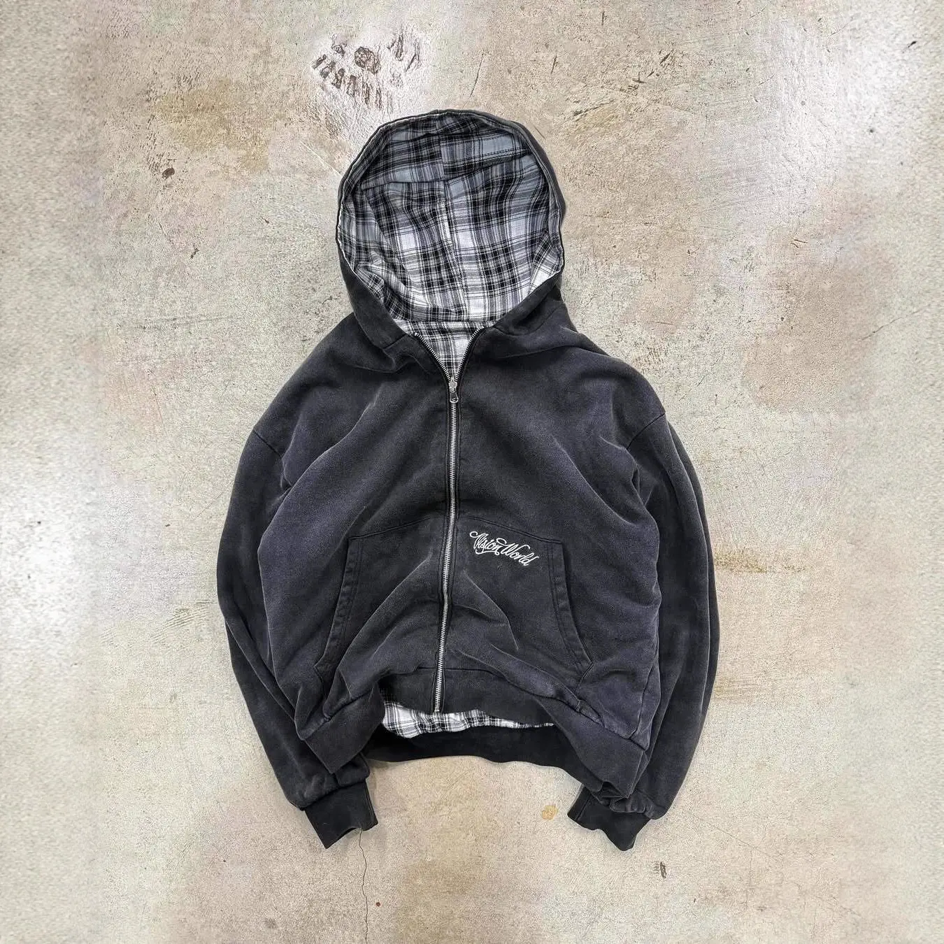 Reversible 2 Piece Hooded Sweatshirt Set, Y2K Plaid Zip Up Tracksuit for Fall Winter