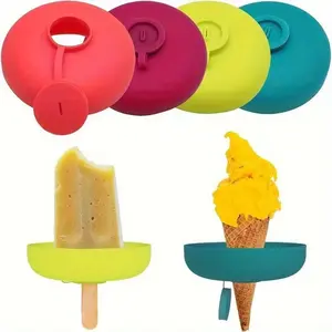 4 Pcs Reusable Silicone Popsicle Stick Holders Mess Free Ice Cream Drip Catchers for Kids Party Picnic