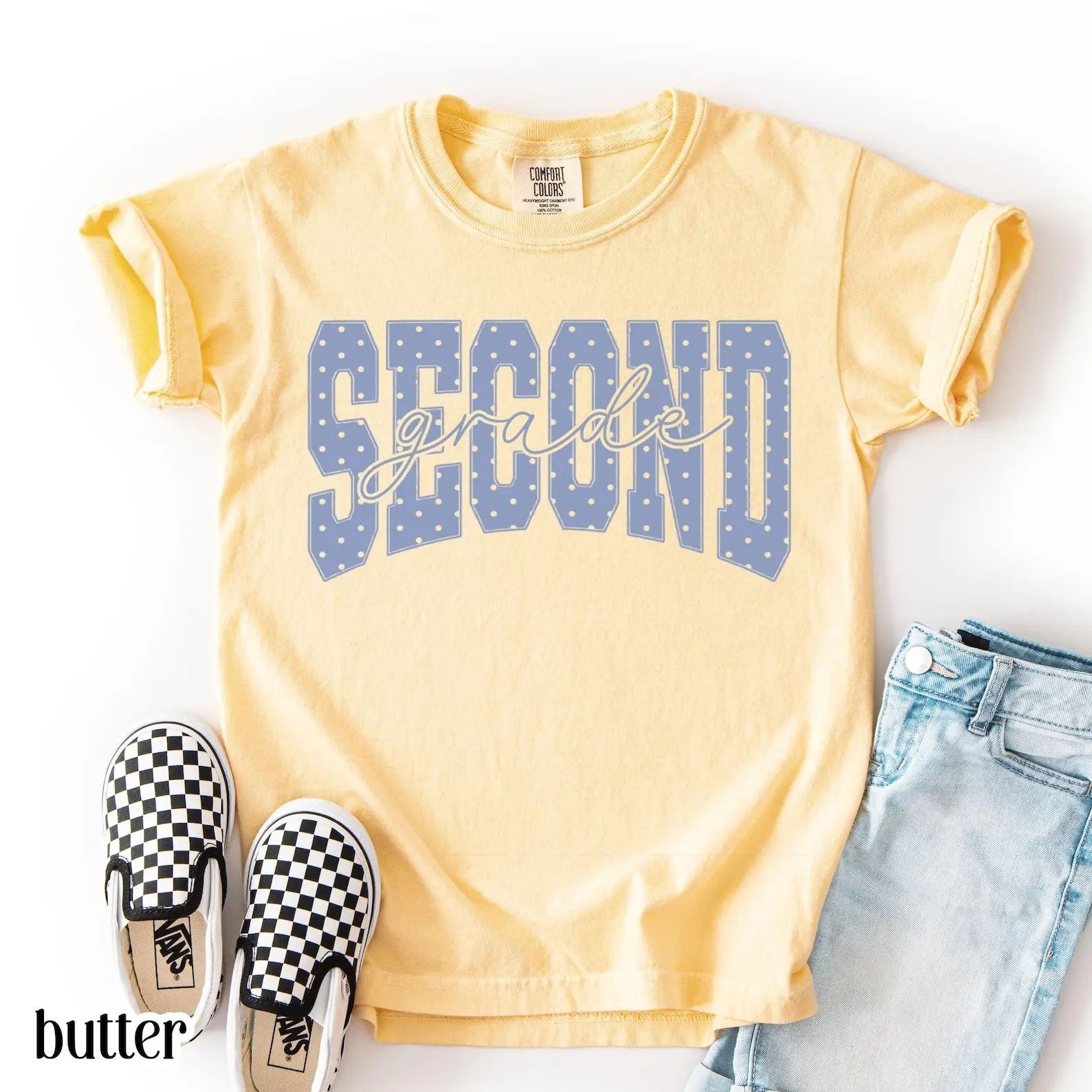 Second Grade Shirt Blue Polka Dots Teacher Tee Cottagecore Youth 2nd Grade TShirt Back to School First Day School T-shirt