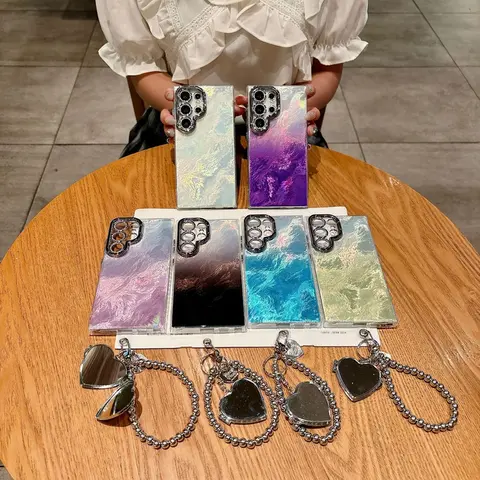 Compitable with S25 Ultra/S24 Plus/S23 Ultra/S24/S24 Ultra lens holder tin foil phone case electroplated lens frame makeup mirror HN3