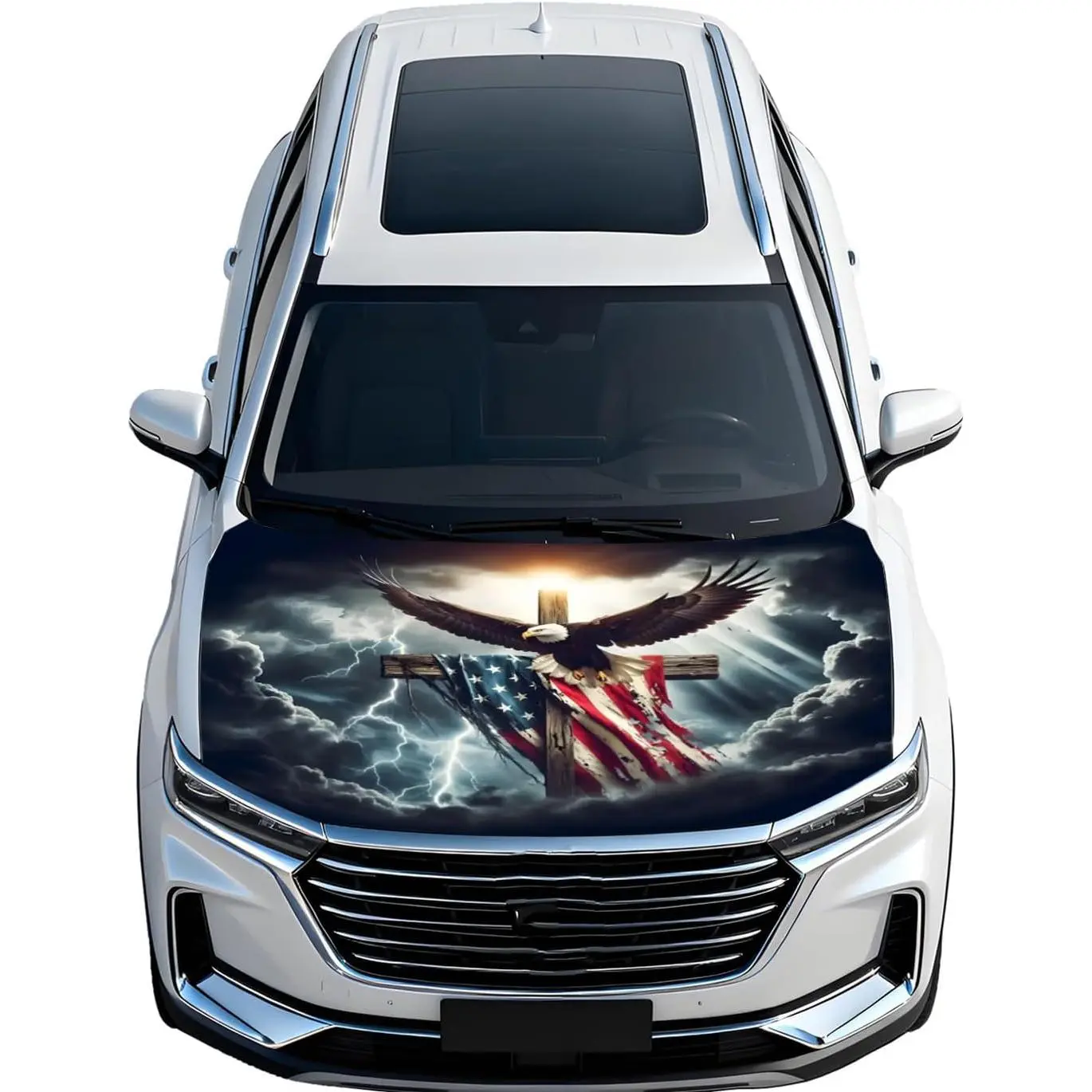 Car Hood Cover Flag - 59x51IN American Eagle Hood Covers with 2 Adjustable Triangular Fasteners for Cars Decor, Automotive Exterior Accessories Patriotic Decorations - Hood Cover-2